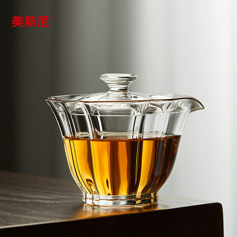 美斯尼玻璃盖碗茶杯耐高温三才盖碗单个泡茶碗功夫茶具茶碗手抓壶
