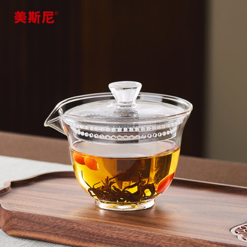 美斯尼玻璃盖碗带盖过滤公道杯