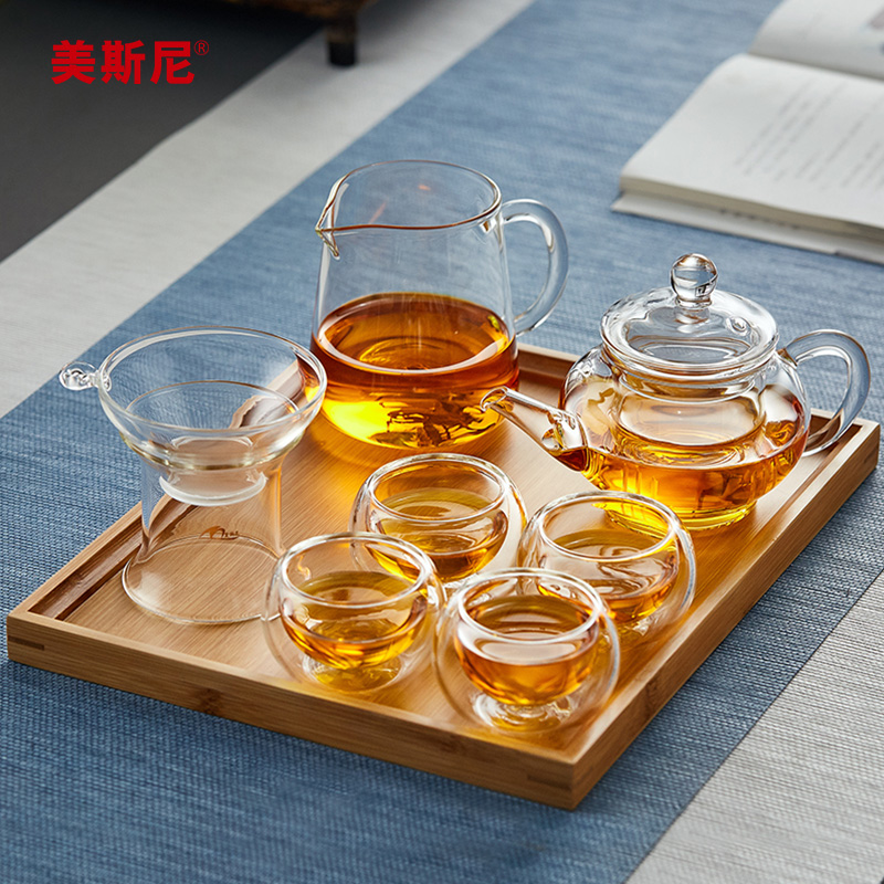 美斯尼竹制耐热玻璃整套功夫茶具