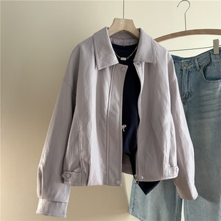 韩国订单减龄翻领皮衣外套女短款机车夹克春季新款气质小个子上衣