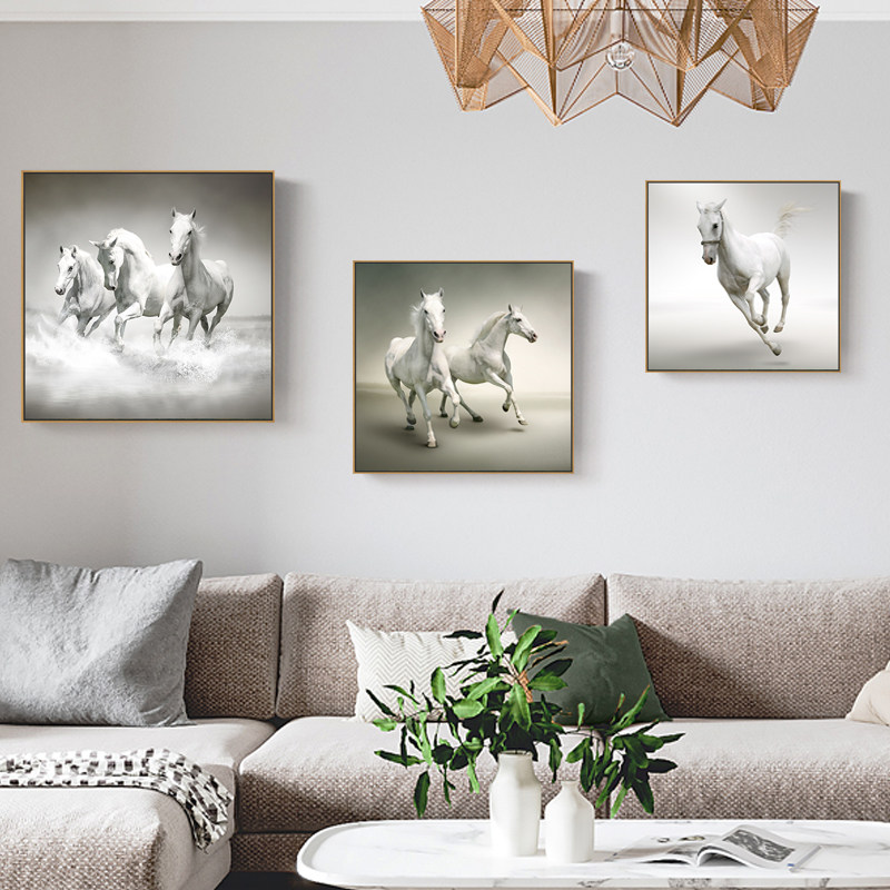 白马 油画布喷绘画动物挂画客厅卧室沙发背景墙装饰画壁画遮挡画