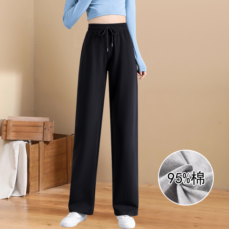 纯棉运动裤夏季薄款女宽松阔腿裤春秋款全棉直筒卫裤女高腰休闲裤