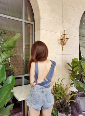 【chenyunmu】定制面料雾霾蓝大露背 修身 背心 凹造型bi备