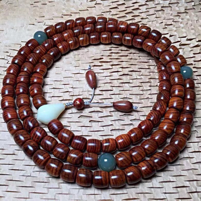 海南黄花梨手串108颗老料佛珠手链男女0.8虎皮纹高端收藏级紫油梨