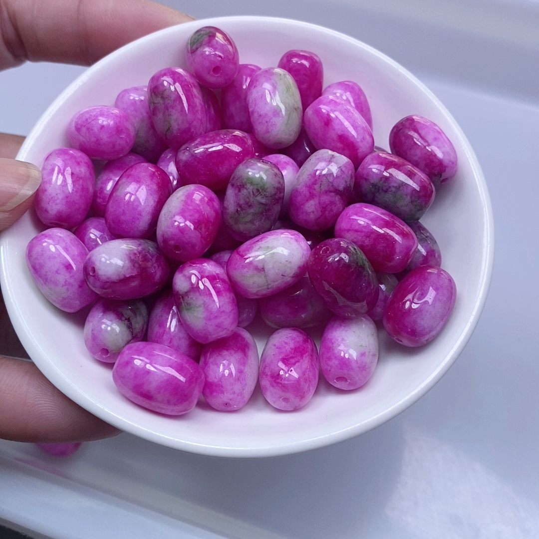 10x14mm石英岩桃花玉桶珠10个