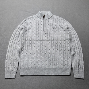 ALL折扣生活馆简约复古拉链半开羊绒混纺经典 立领保暖毛衣 线衫