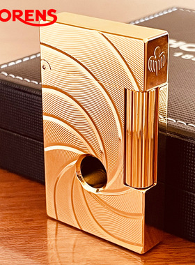 品牌源自瑞士THORENS气体打火机个性黄铜精雕砂轮钢音