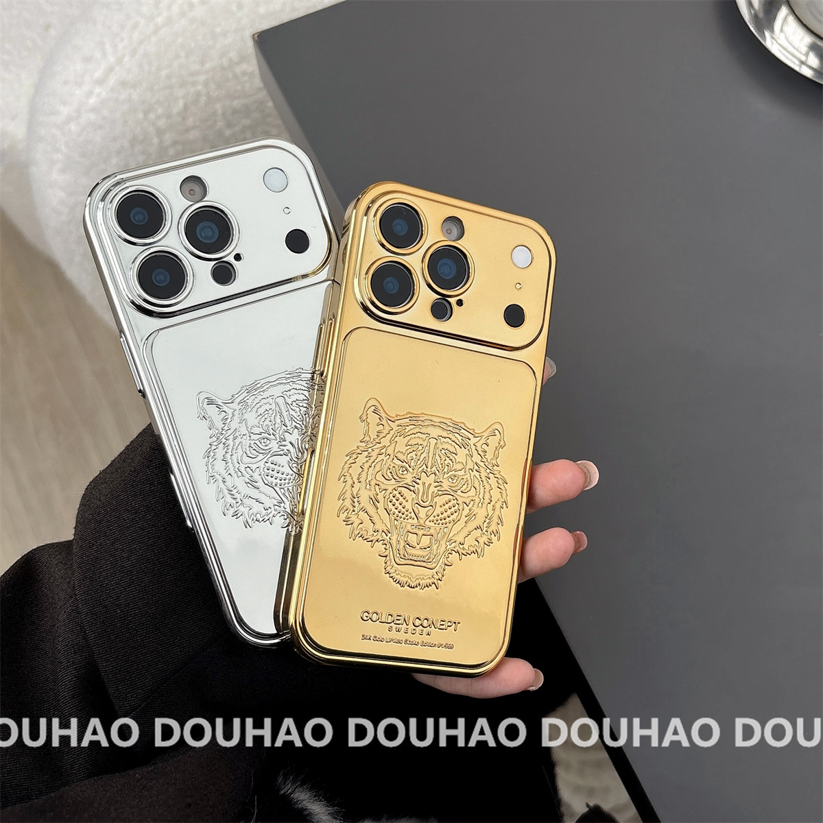 适用于苹果17Promax手机壳大视窗电镀虎头iPhone16硬壳15/14/13全包防摔保护套