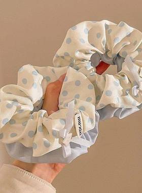 奶油风波点大肠发圈女甜美高级感发绳气质百搭扎马尾头绳精致蓝色