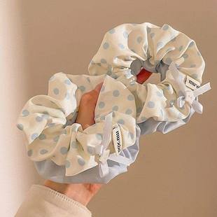 奶油风波点大肠发圈女甜美高级感发绳气质百搭扎马尾头绳精致蓝色