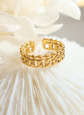 ins风日韩简约个性素戒镂空食指戒指情侣指环不掉色钛钢饰品