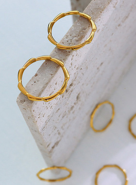 法式ins冷淡风轻奢复古潮款几何骨戒戒指钛钢镀18K真金时尚手饰品