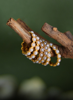 法式复古满天星巴洛克高光贝珠轻奢优雅气质钛钢指环女款戒指饰品