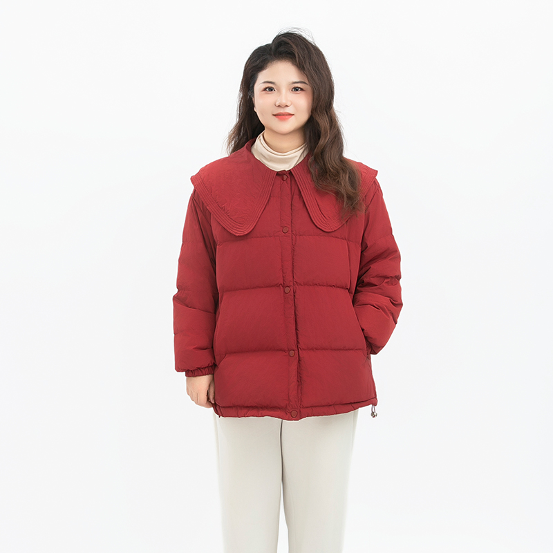 娃娃领加大码羽绒服女200斤中款加厚2024冬新款白鸭绒三防外套