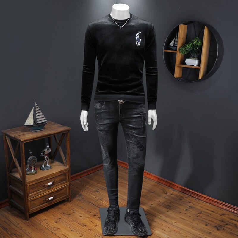 秋冬装新款金丝绒加绒加厚卫衣7302P115,男装卫衣,电商D302
