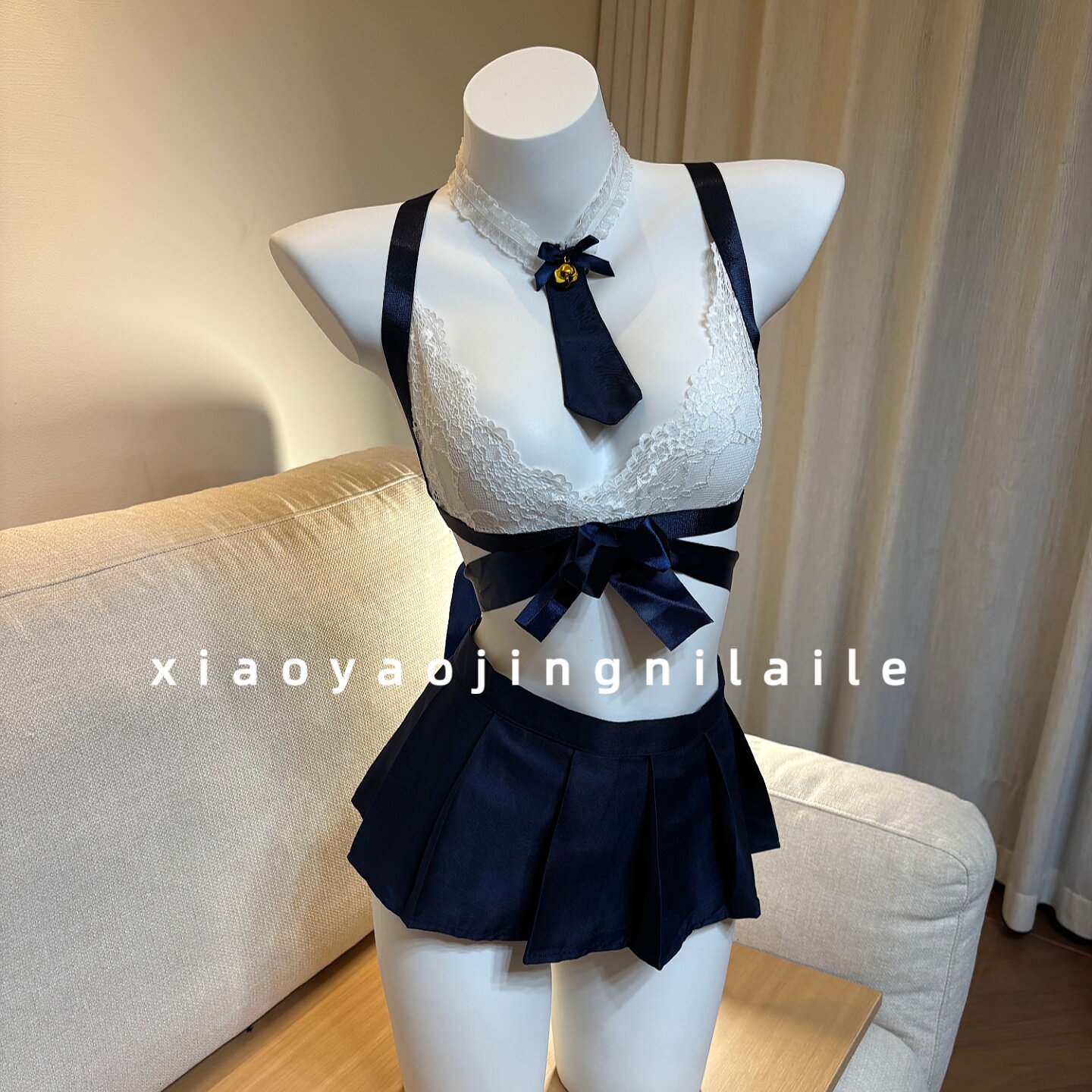 纯欲JK制服蕾丝蝴蝶结百褶内衣
