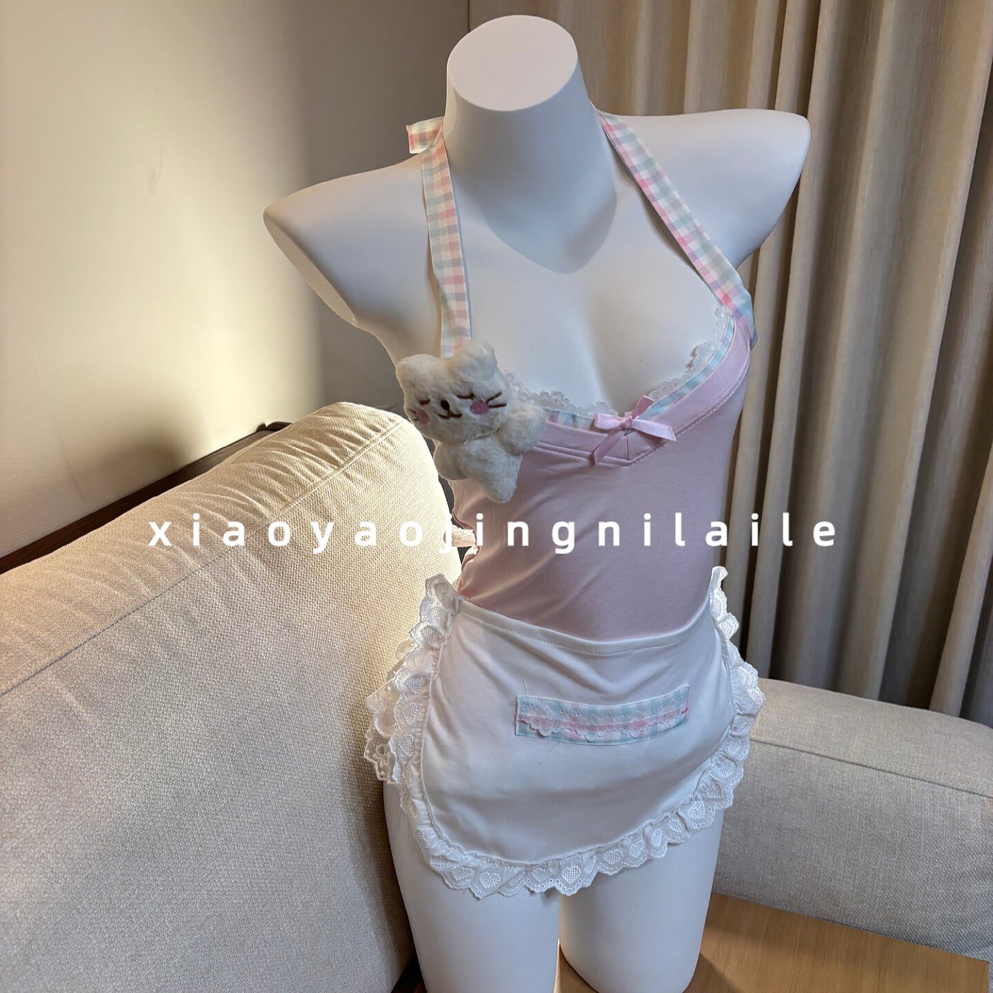 可爱俏皮纯欲厨娘女仆cos制服日系挂脖围裙软妹qqny性感内衣套装