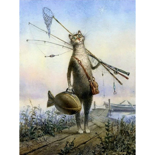 数字油画PBN包邮风景填色手绘油画钓鱼猫