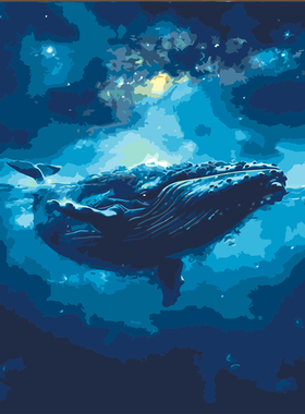 化身孤岛的鲸数字油画diy填色充手工手绘油彩画装饰画