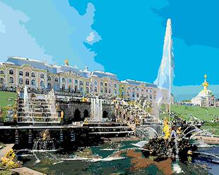 diy数字油画填充油彩画手工减压填色画彼得夏宫喷泉