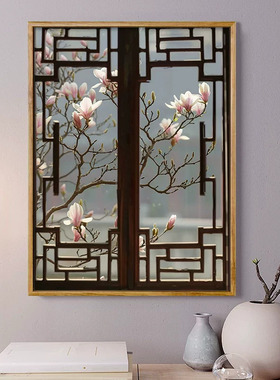 耦园玉兰花窗数字油画diy手工填充色丙烯画油彩画装饰画