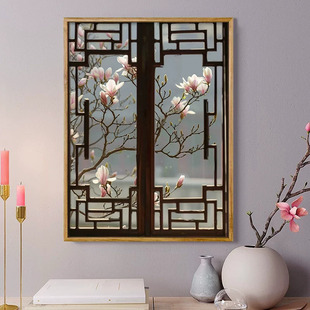 耦园玉兰花窗数字油画diy手工填充色丙烯画油彩画装饰画