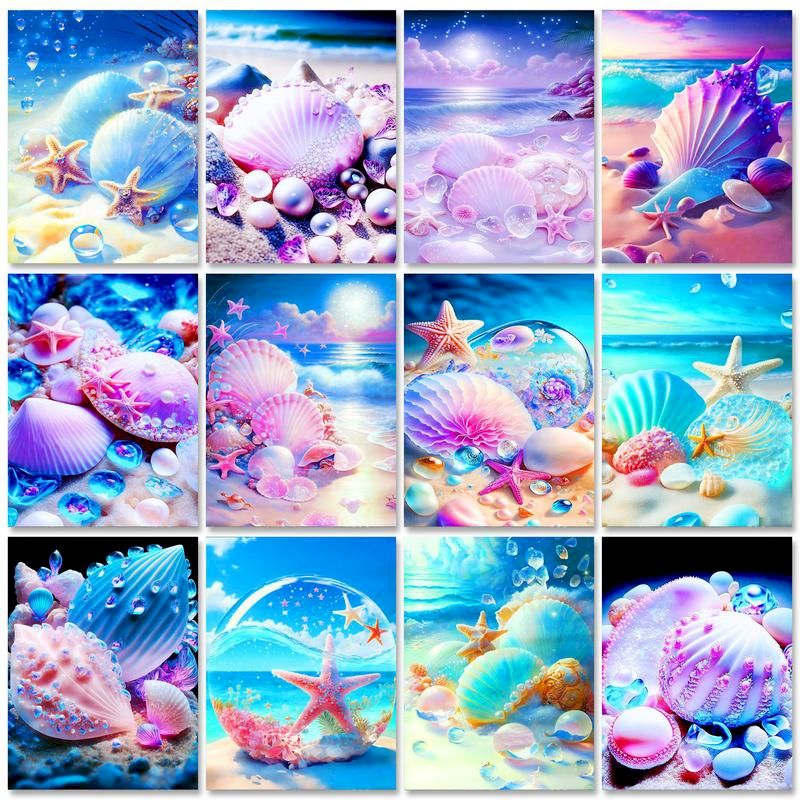 diy数字油画风景人物填色手工油彩装饰画海边贝壳图片