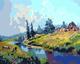 河边山丘牛吃草 饰画 GX6562 数字油画油彩画客厅风景手绘填色装