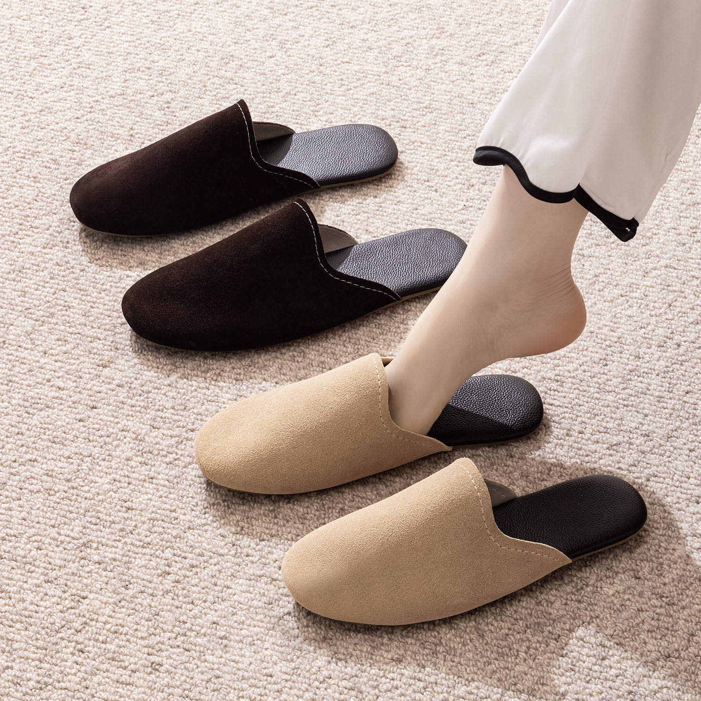 轻奢春秋季真皮拖鞋男女新款家居家室内牛皮地板拖鞋情侣包头防滑