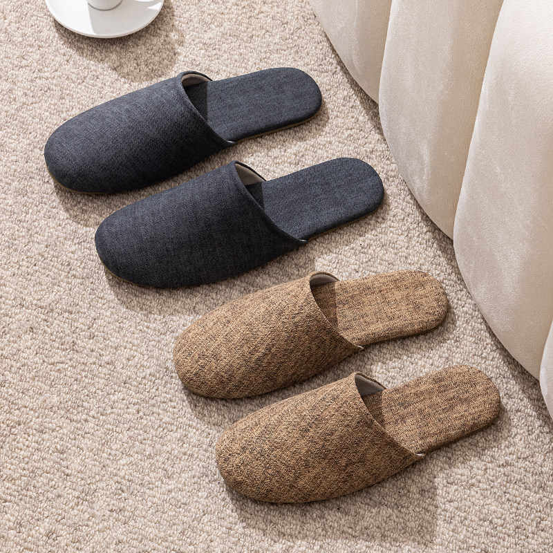 轻奢布艺牛皮春秋季家居拖鞋家用室内静音全真皮地板拖鞋包头男女