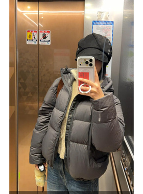 HGE睡格好觉 高级感碳素灰色连帽鹅绒服冬季保暖羽绒服外套