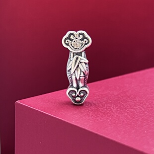 足银999配件纯银平安竹节如意路路通复古做旧3D编绳散珠文玩隔珠