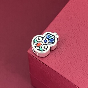 999足银小配件葫芦珐琅彩胶纯银配件DIY编绳手链复古散珠隔珠手链