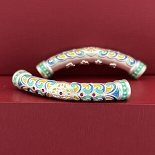 999纯银配件孔雀弯管珐琅彩胶半镯做旧3D编绳散珠文玩隔珠DIY手链