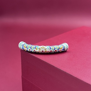 银饰配件3D足银999孔雀弯管珐琅彩胶烤蓝纯银配件DIY编绳手链复古