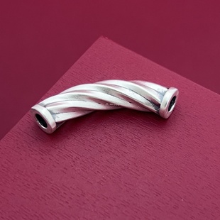 纯银3D足银999配件麻花扭结半镯弯管编绳文玩做旧银饰DIY手链手串