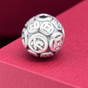 足银999配件纯银八方来财钱币珠复古做旧3D编绳散珠文玩隔珠手链