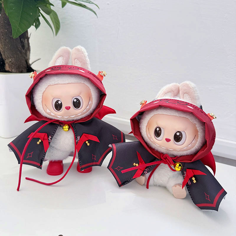 三代通用Labubu娃衣盲盒搪胶拉布布dimoo衣服万圣节小恶魔斗篷萌