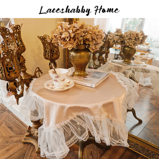 LACESHABBY新款定制法式复古风格小清新蕾丝丝滑缎面餐垫桌垫桌旗