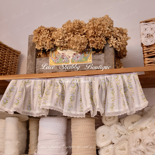 太可爱了 复古碎花纯棉蕾丝荷叶边自粘帘头遮挡帘 LACESHABBY新款