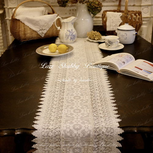 中古风法式镂空刺绣棉质蕾丝桌旗