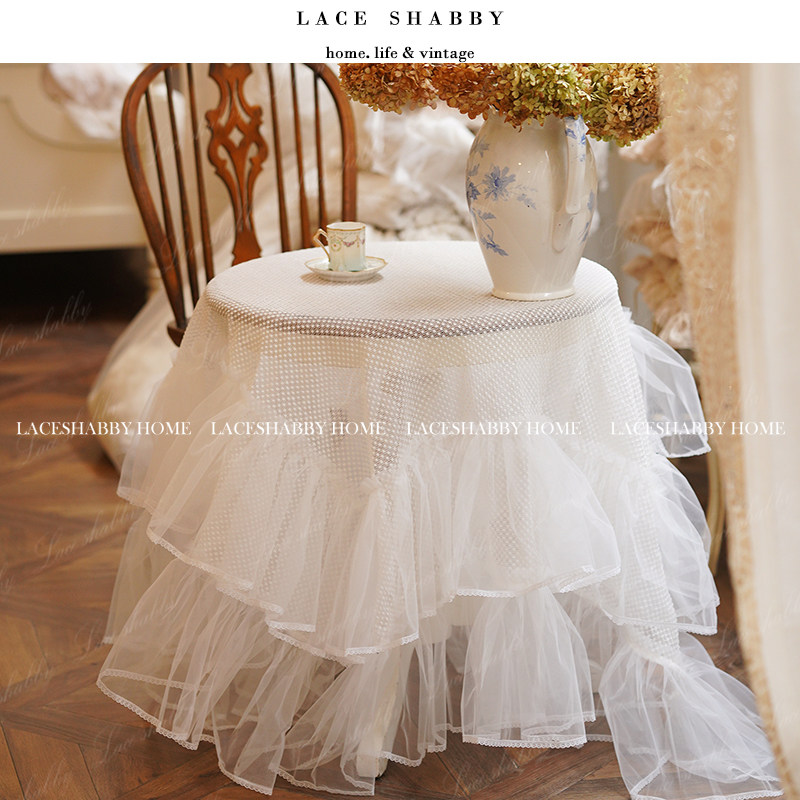 美到窒息！法式复古浪漫法国列维斯蕾丝重工荷叶边白色桌布盖巾,居家布艺,桌布,淘宝优惠券,粉丝福利购,淘宝优惠卷