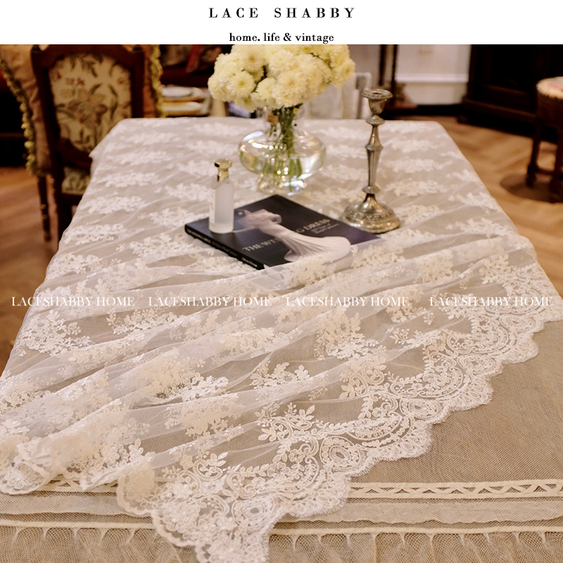 LACESHABBY新款复古白色蕾丝桌布