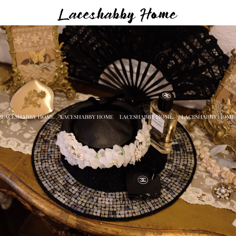 LACESHABBY新款欧式复古爱德华贝壳黑色圆形首饰垫子装饰餐垫家饰