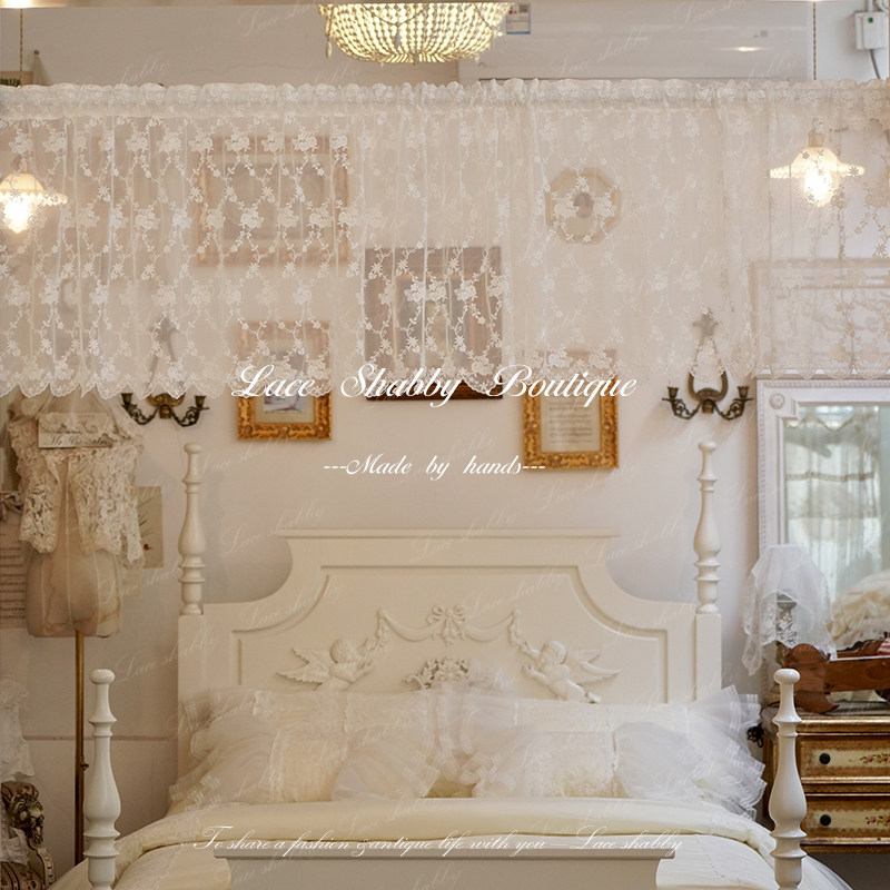 LACESHABBY新款欧式白色藤蔓绣花蕾丝小清新窗纱半帘窗幔咖啡帘