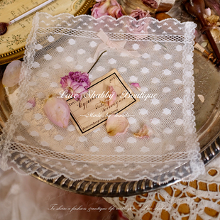 新款法国进口非遗列维斯蕾丝leavers lace白色波点蝴蝶结盖巾