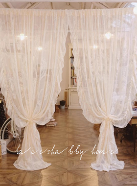 LACESHABBY新款复古米色洛可可碎花荷叶边蕾丝小清新窗帘百褶窗纱