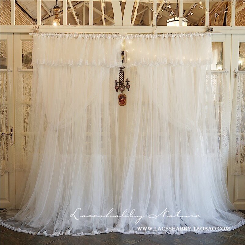复古法式浪漫多层laceshabby原创定制白纱蕾丝窗纱遮光布艺窗帘