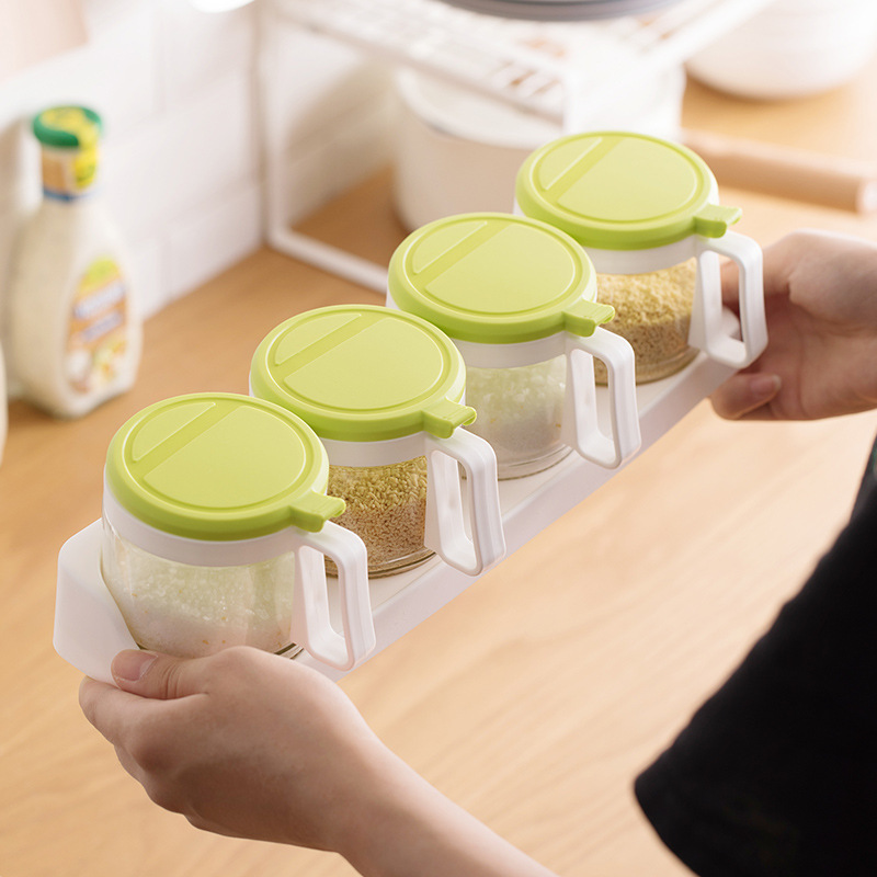 茶花调味罐调料盒调味瓶四件套装厨房用品创意欧式玻璃批发代发