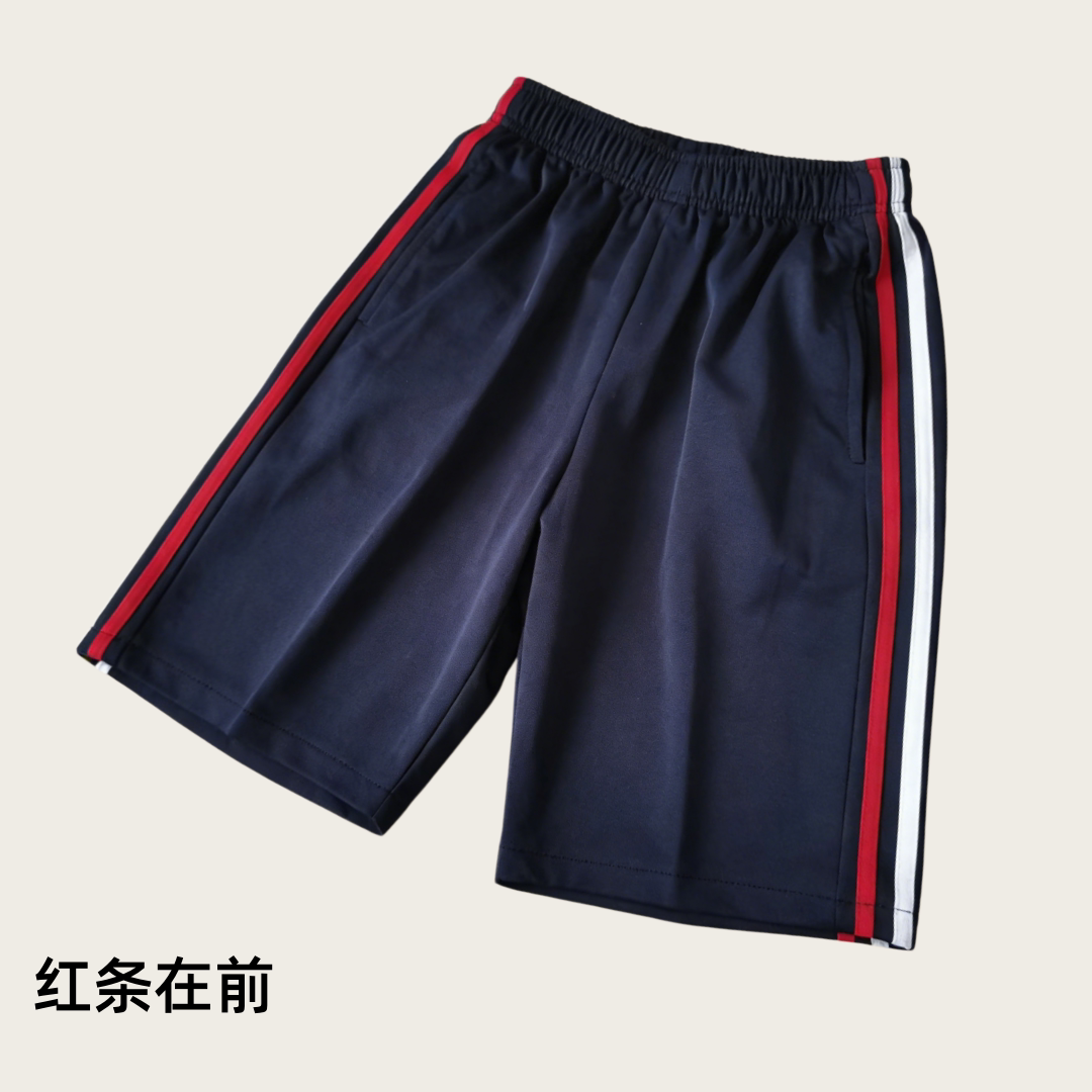 小学生夏季校服短裤藏蓝色白红两条杠薄款五分短裤宽松透气速干裤